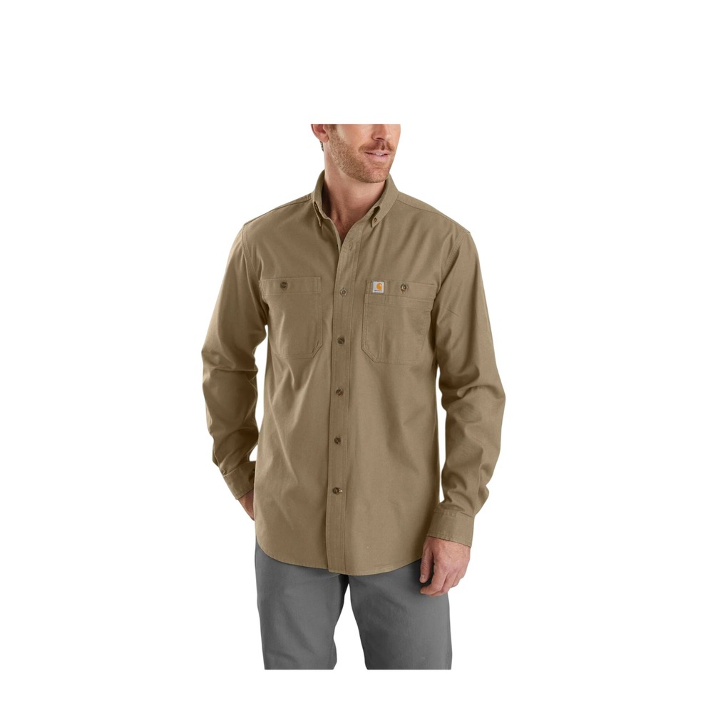 Carhartt Mens Rugged Flex Relaxed Fit Midweight Canvas Long Sleeve Shirt Large